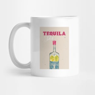 Tequila Retro Poster Shots Bottle Bar Prints, Vintage Drinks, Recipe, Wall Art Mug